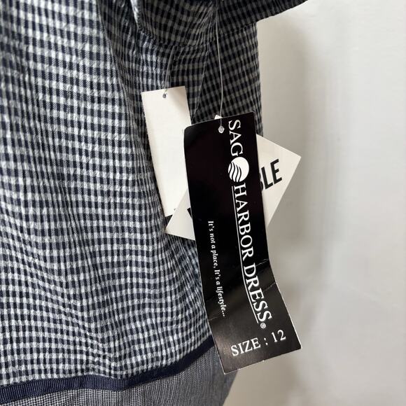 NWT Dead stock Vintage Sag Harbor Blouse Short Sleeve Blue Tan Checkered Sz 12 - Picture 2 of 6